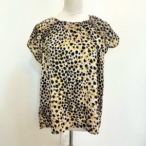 Ann Taylor Petite MP Leopard Animal Print Puff Sleeve Blouse Yellow Black